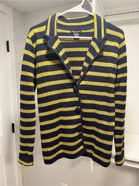 Audrey & Grace Navy and Yellow Striped Button-Front Cardigan
